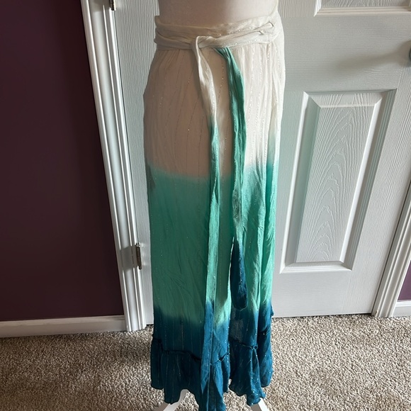 Z and L wrap skirt swim suit cover green ombre white silver stripe size medium - Picture 4 of 8